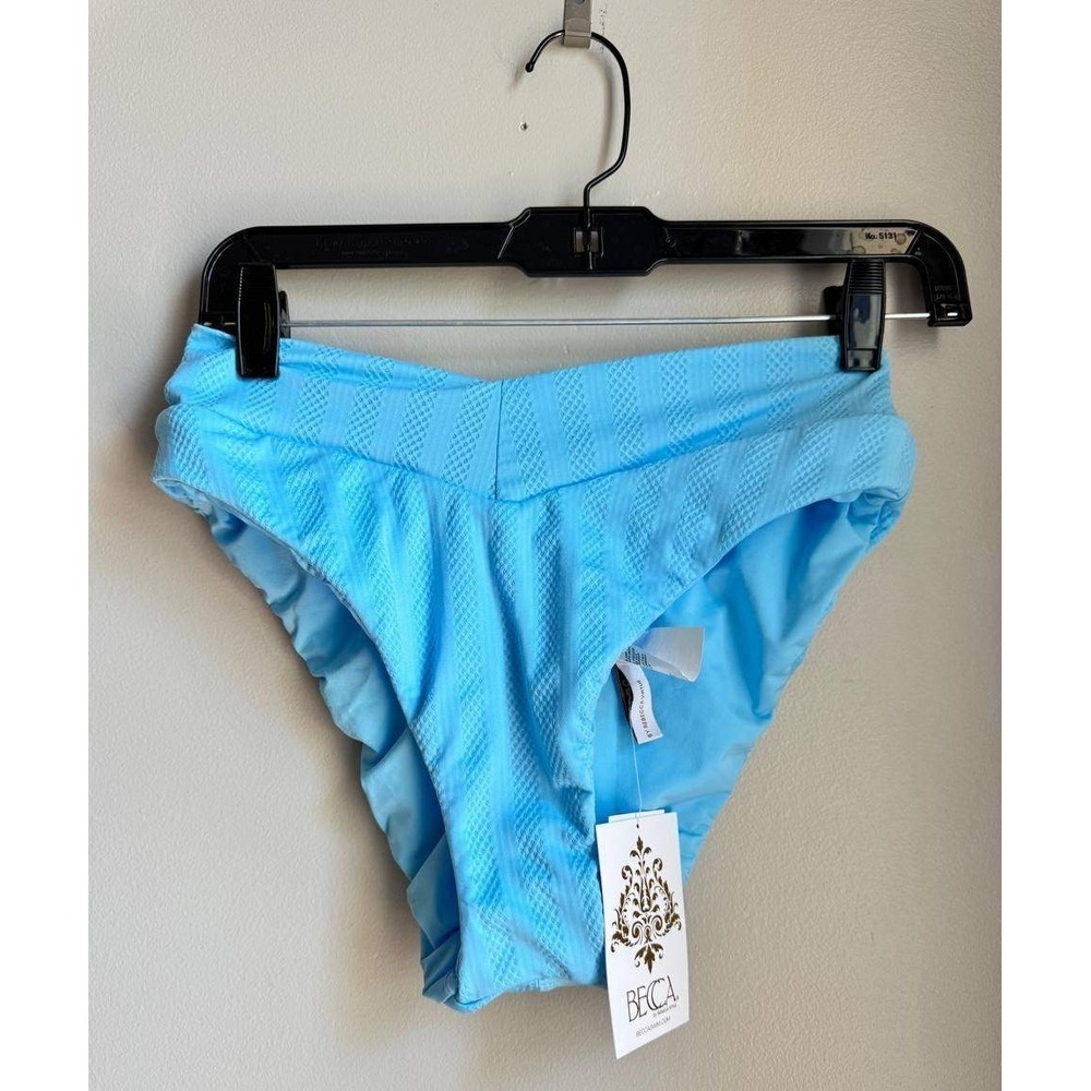 BECCA Rebecca Virtue Ice Blue Textured Bikini Bottom L High Waist Resorrwear